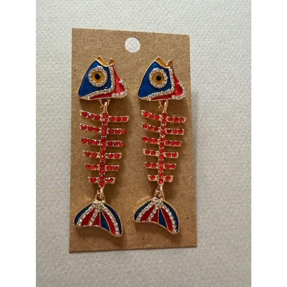 Fishbone Drop Earrings A1897 - Picture 3 of 3